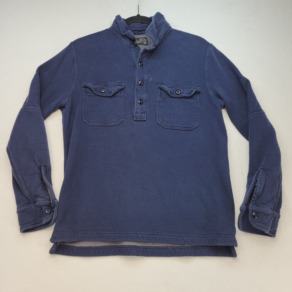 J Crew Sweater Mens Small Blue Standard Issue 1/4 Button Up Ribbed Lining‎